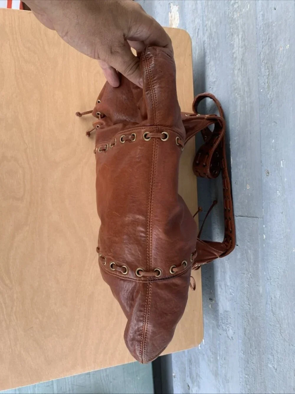 Kooba Marcelle Brown Leather Hobo Bag, Lavender Suede Lining, Magnetic Closure
